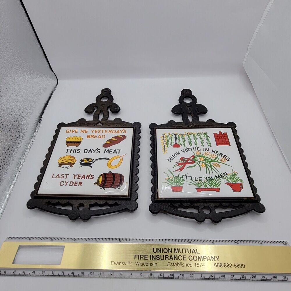 Vintage hand painted cherry tile trivets - Lot of 2